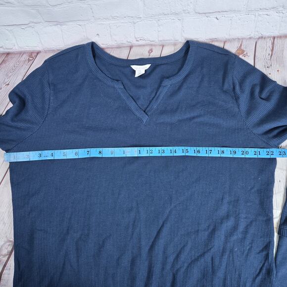 Caslon Notch‎ V-Neck Organic Cotton Thermal Waffle Top Navy Indigo L NWT - Picture 7 of 7